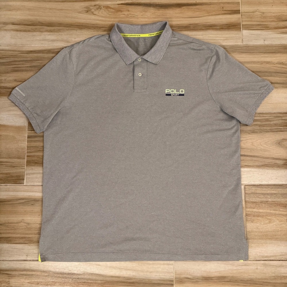 Polo Sport Ralph Lauren Mens XXL Gray Performance Short Sleeve Polo Shirt Logo